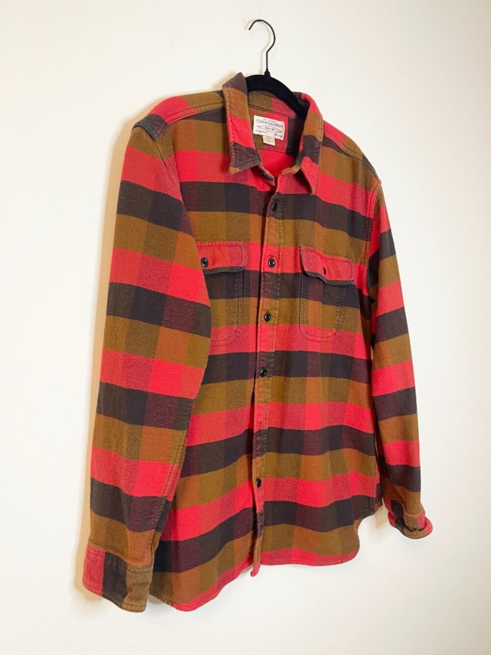 Filson Garment Vintage Flannel Shirt XL Red Brown Buffalo Plaid 100% Cotton - Picture 8 of 9